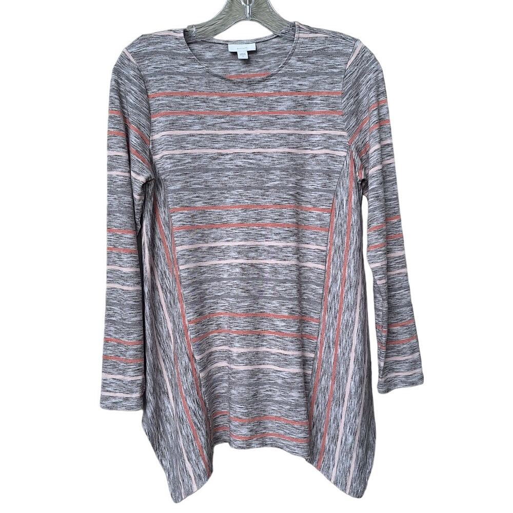 J. Jill PureJill Long Sleeve Handkerchief Irregular Hem Tunic Top Gray Pink S
